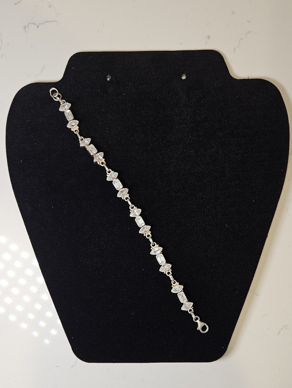 Silver Tone CZ Baguette & Marquise Crystal Tennis Bracelet Elegant Sparkle